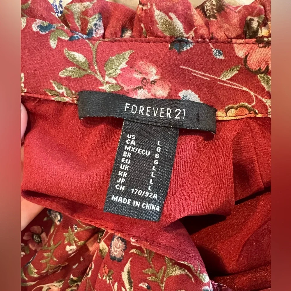 NWOT Forever 21 Floral Long Sleeve Chiffon Tiered Dress Size L - Picture 7 of 7
